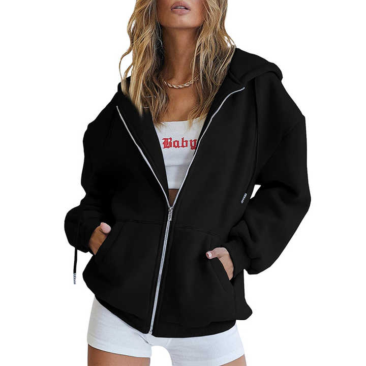 ODM Wholesale Custom Womens Zip Up Hoodies Long Sleeve Fall Oversized Sweatshirts Fleece Jacket with Pockets Manufacturer, Companies