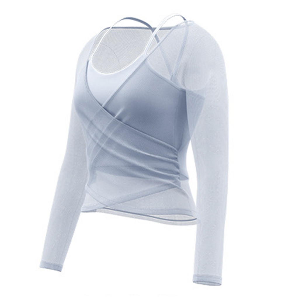 Custom Lightweight Sportswear Soft Resilient Activewear Women’s Long Sleeve Yoga Two-piece Set – Mesh Gym Athletic Top with Built-in Support Sports Manufacturer, Factory