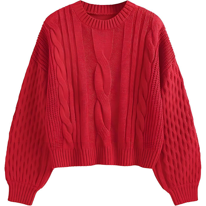 Famous Custom Logo OEM & ODM Women's Long-Sleeved Jacquard Knit Sweater, Ladies Crewneck Knit Clothing, Winter Knit Sweater for Women Companies, Service