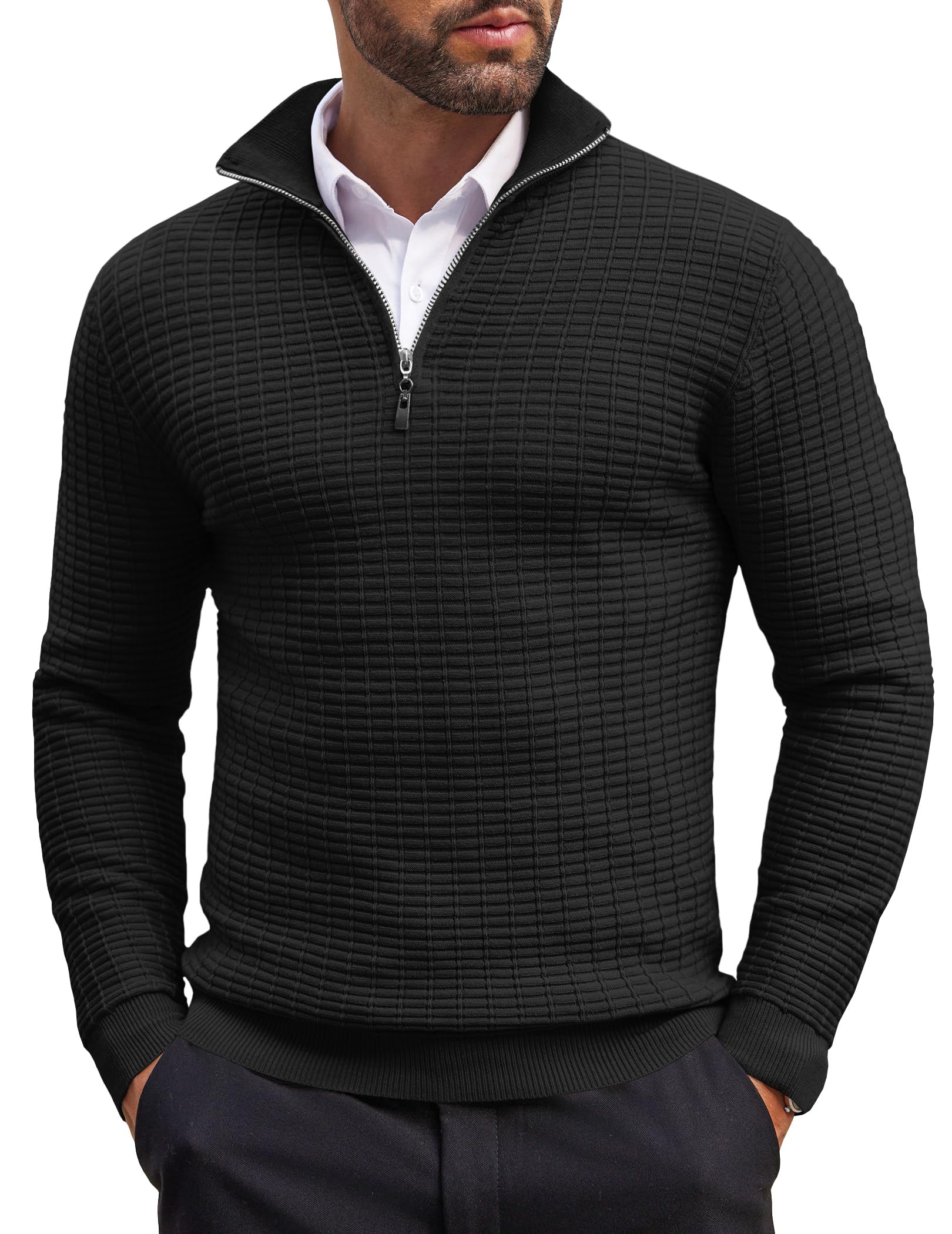 ODM Men's Quarter-Zip Pullover Slim Lightweight Cotton Knit Casual Stand-Up Collar Crewneck Sweater Manufacturers, Service
