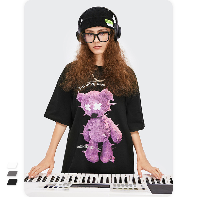 China ECOGARMENTS Summer new street net red reflective print bear short-sleeved T-shirt Factories, Companies