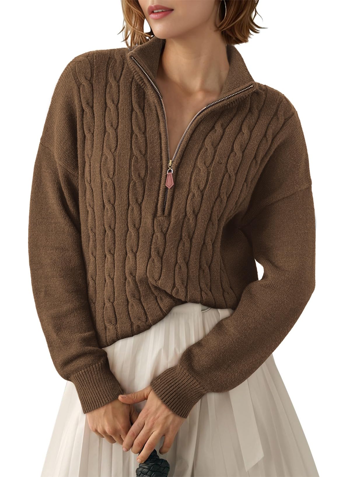 Custom Women's Sweater Top Autumn and Winter Sweater Jacket with Quarter Zipper, Casual Rib Knit Pullover Product, Service