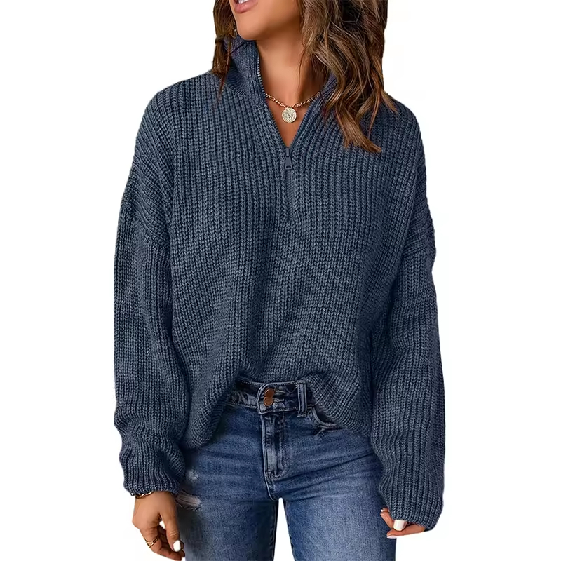 High-Quality Women's Sweater Waffle Knit Kint Long Sleeve Quarter Zip Pullover Ladies Sweater Supplier, Product