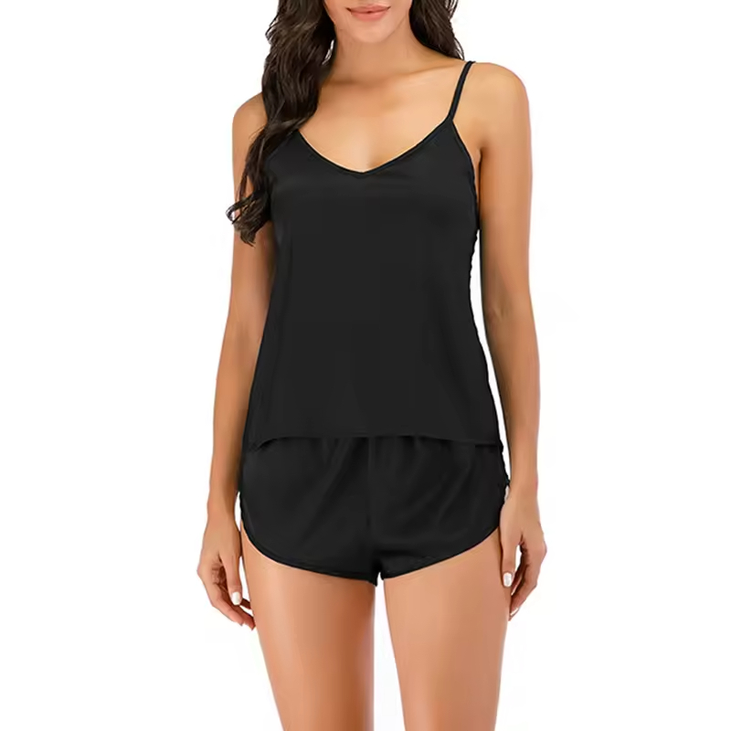 Famous Luxury Summer Pajama PJ Shorts Set for Women, Satin Lounge Pajamas Short Sleeve Pajama Set Exporter, Company