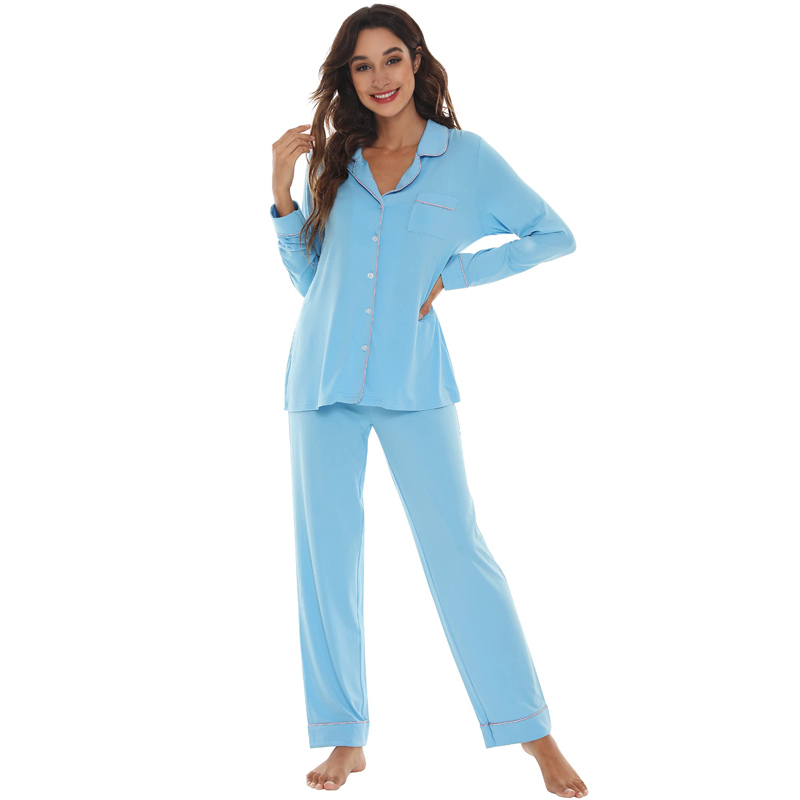 ODM ECOGARMENTS Bamboo Women Long Sleeve Sleepwear Button Down Nightwear Factories, Product