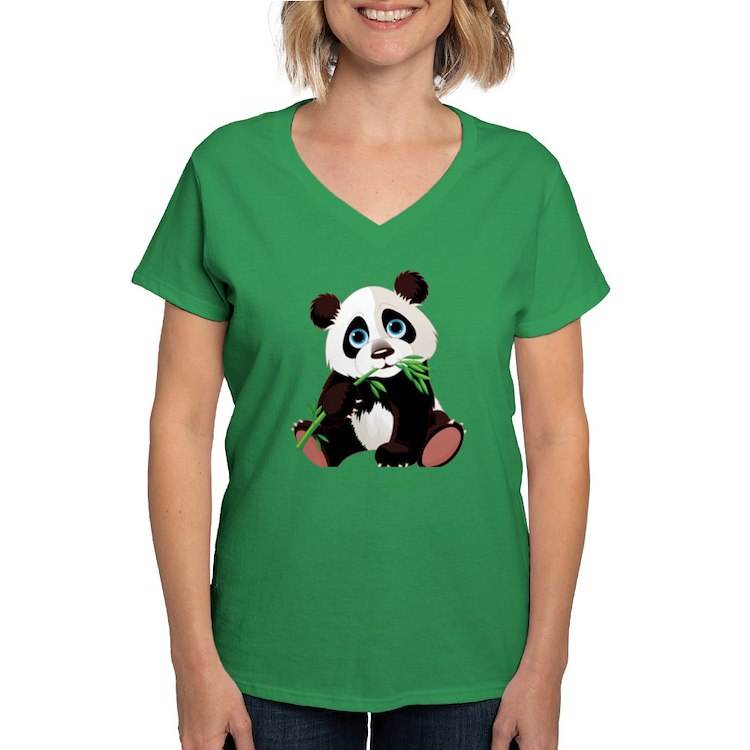Custom Custom V-Neck T-Shirt Print Panda Hometown Panda Eating Bamboo Women's Eco Friendly FISU World University Games tee Supplier, Exporters