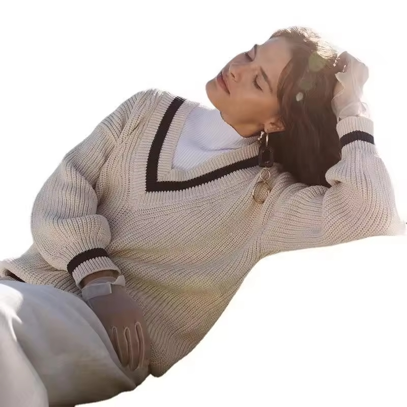 High-Quality 2026 New Autumn and Winter Casual Patchwork Color Contrast Thin Loose Long-Sleeved Women's Sweater Manufacturers, Suppliers
