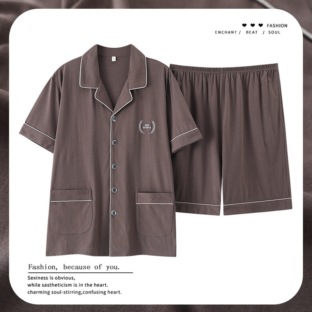 Wholesale Pijamas De Algodón Puro Hombres De Manga Corta Delgado Casual Cardigan Solapa Hombres Loungewear Set Suppliers, Products