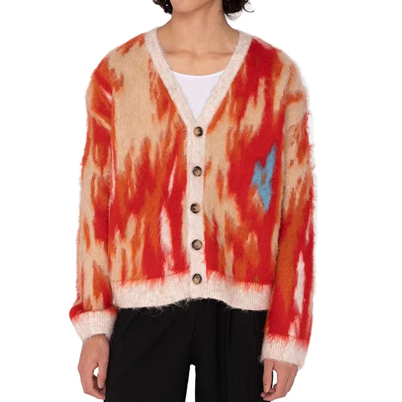 CE Certification Custom Logo Men's Cashmere Sweater Sample Customization Leisure Jacquard Pattern Knitted Sweater Winter Knitted Jacket Coat Blurred Cashmere Cardigan Sweater for Men Factories, Company