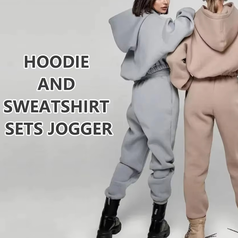 Best Wholesale Custom Women's XXL/XL Oversized Wool Velvet Jogging Pants Suit Gray Polyester Training Sweatshirt Suit Manufacturers, Product