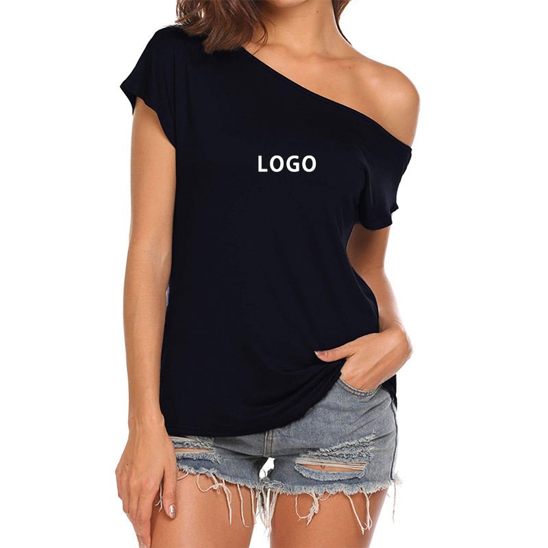 High-Quality Women's Short-Sleeve Boat-Neck Off-the-Shoulder Top, Custom Women's Casual Summer Printed Logo T-Shirt Company, Product