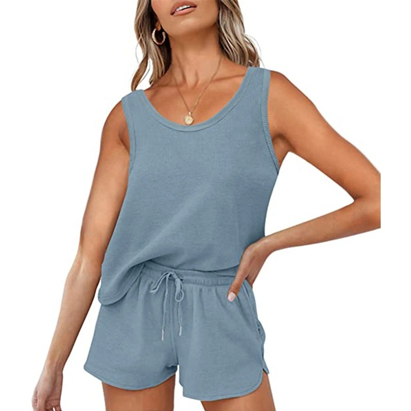 ODM Women Hemp V Neck Vest T shirts & Short Set Factories, Exporters