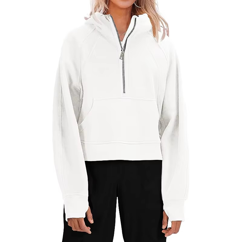Custom Womens Hooded Pullover Sweatshirts Half Zipper Crop Hoodie Fleece Lined Collar Zip Up Hoodies Cropped Long Sleeve Tops Pricelist, Exporter