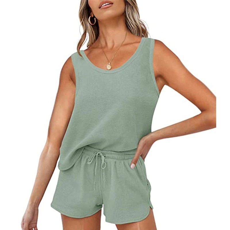 ODM Women Hemp V Neck Vest T shirts & Short Set Factories, Exporters