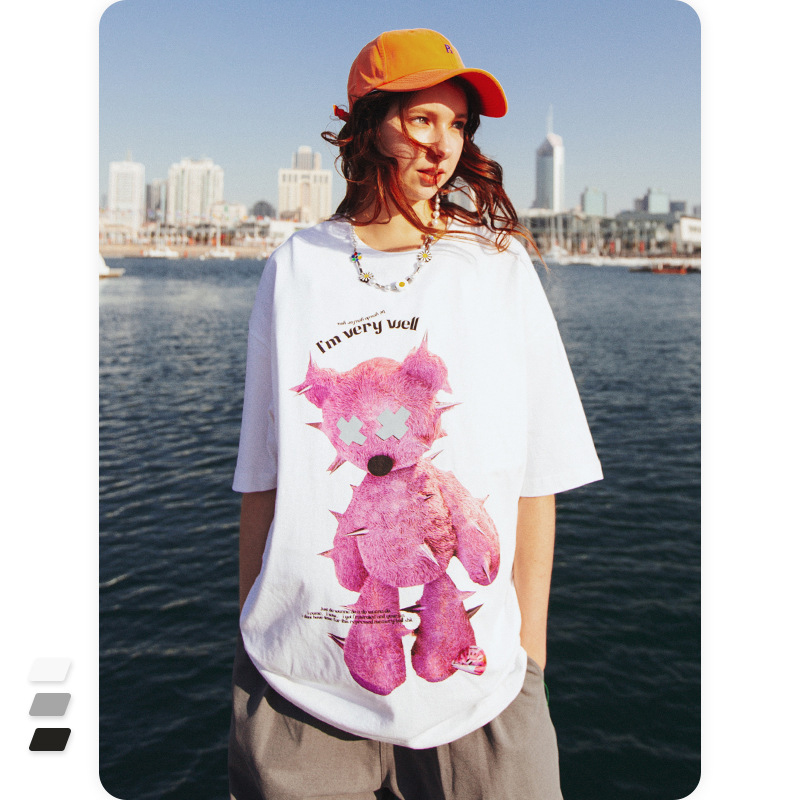 China ECOGARMENTS Summer new street net red reflective print bear short-sleeved T-shirt Factories, Companies