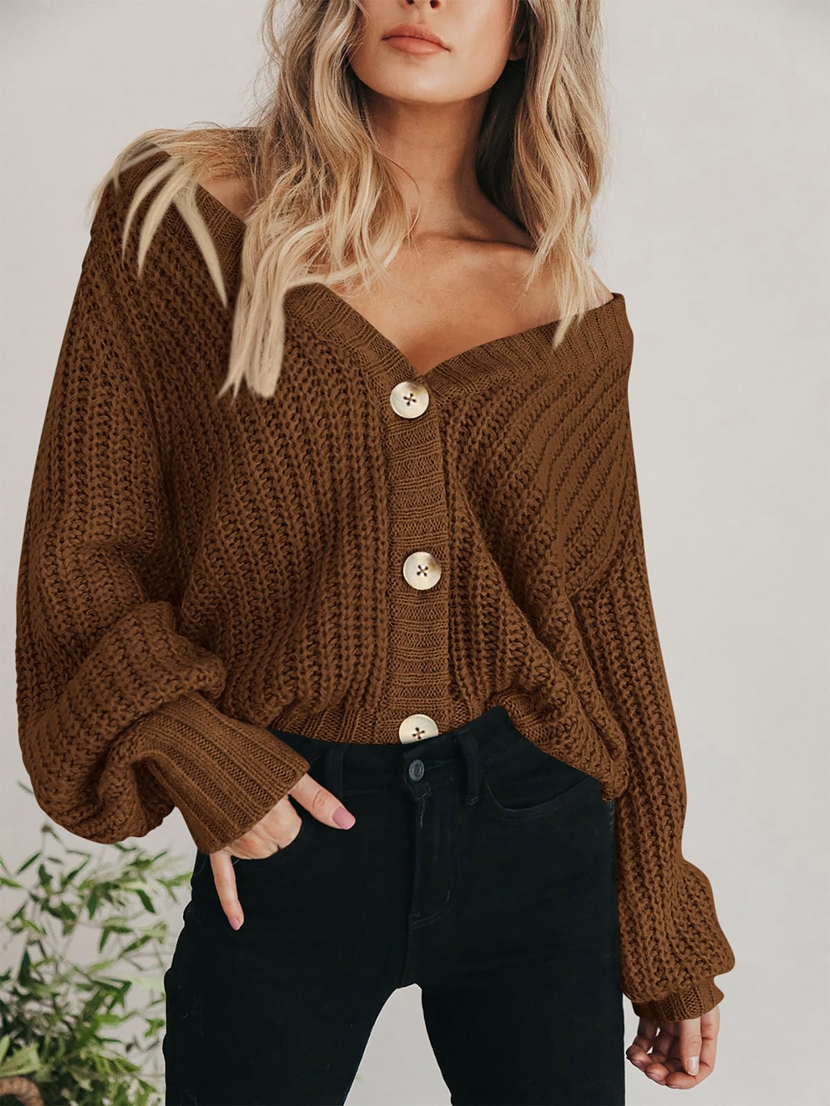 CE Certification Women's Chunky Knit Sweater, Front-Opening Cardigan Coat, Long-Sleeved Buttoned Loose-Fit Short Cardigan Jacket Quotes, Product
