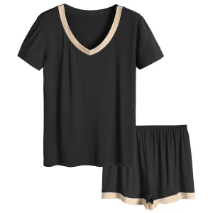 OEM Women's V-Neck Short Sleeve Bamboo Pajama Set