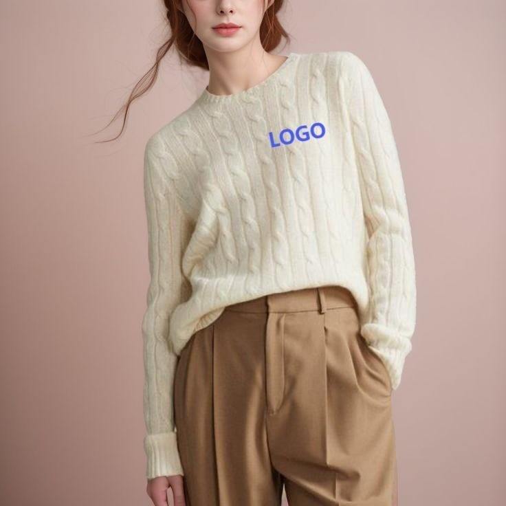 Custom Sample Customization Supplier Custom Women's Cotton Crewneck Sweater Knitted with European Twist Yarn Round Neck Short Women's Sweater Pullover Factory, Companies