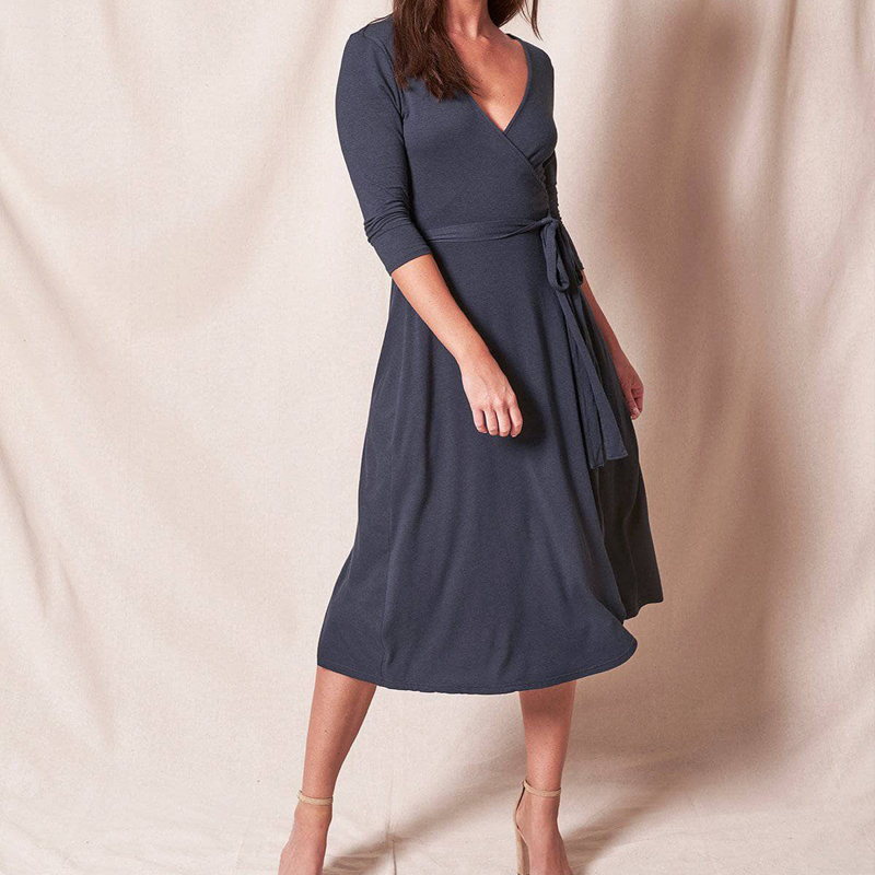 Custom ECOGARMENTS Women Sexy V Neck  Bamboo  Wrap Dress Pricelist, Product
