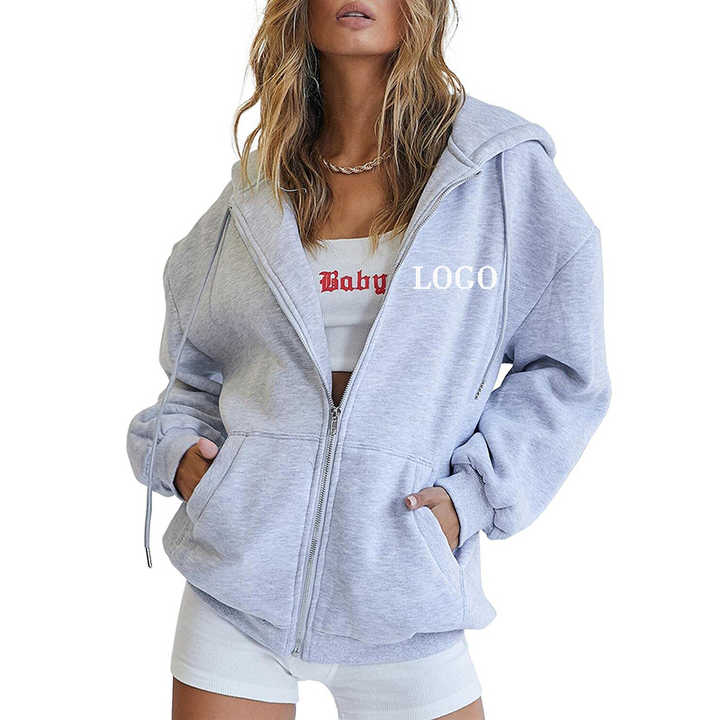 ODM Wholesale Custom Womens Zip Up Hoodies Long Sleeve Fall Oversized Sweatshirts Fleece Jacket with Pockets Manufacturer, Companies