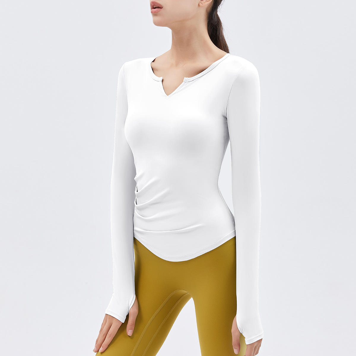 Custom Custom Autumn and winter new yoga clothes long sleeved T-shirt running sports top V-neck nude fitness top women with breast pads Quotes, Companies