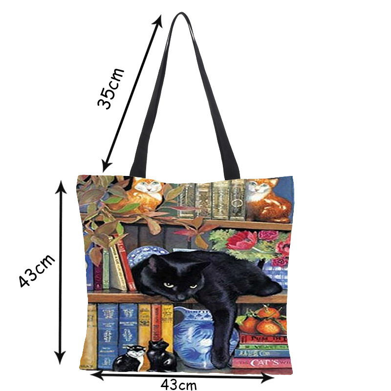 Custom Eco-friendly digital printing waterproof cotton and linen oil painting cat cloth bag Manufacturers, Service