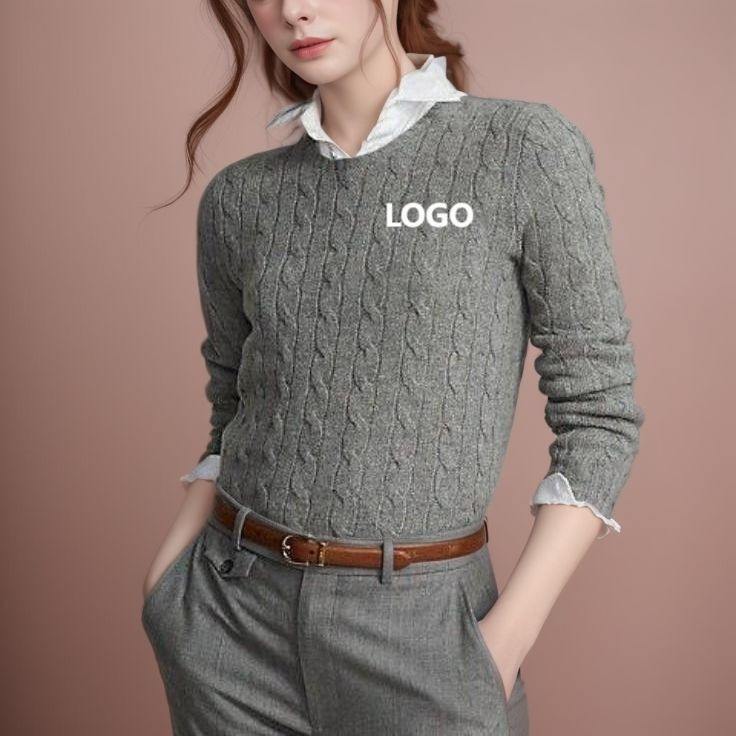 Custom Sample Customization Supplier Custom Women's Cotton Crewneck Sweater Knitted with European Twist Yarn Round Neck Short Women's Sweater Pullover Factory, Companies