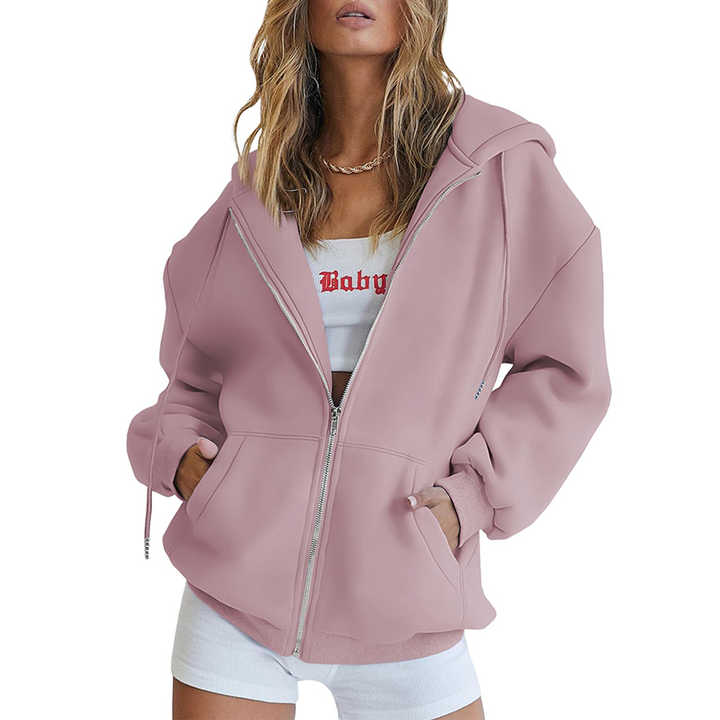 ODM Wholesale Custom Womens Zip Up Hoodies Long Sleeve Fall Oversized Sweatshirts Fleece Jacket with Pockets Manufacturer, Companies
