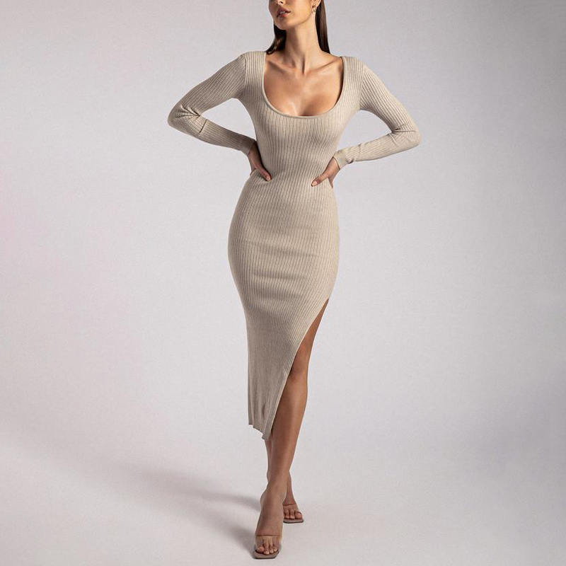 Custom high quality lady long cotton knit elegant sweater dress casual party fall ribbed long sleeve plus size bodycon dress women Factory, Exporters