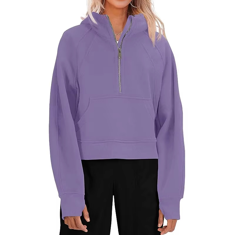Custom Womens Hooded Pullover Sweatshirts Half Zipper Crop Hoodie Fleece Lined Collar Zip Up Hoodies Cropped Long Sleeve Tops Pricelist, Exporter