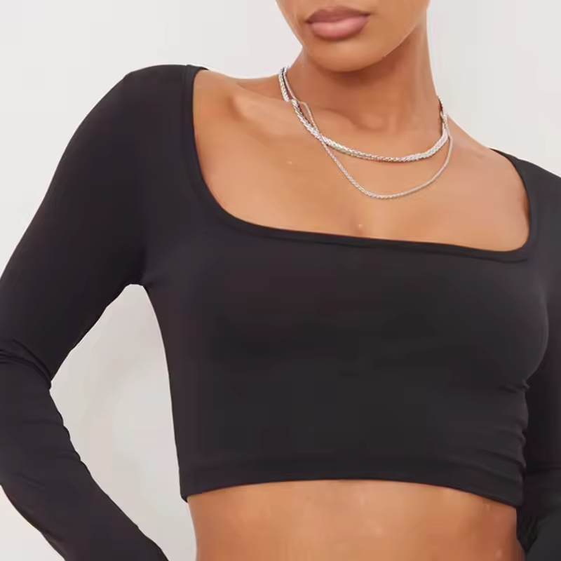 Cheap Fashion Custom Logo Bamboo Sensual Women's Soft Long-Sleeved Slim-Fit Back-Open Knit Cut T-Shirt Manufacturers, Company