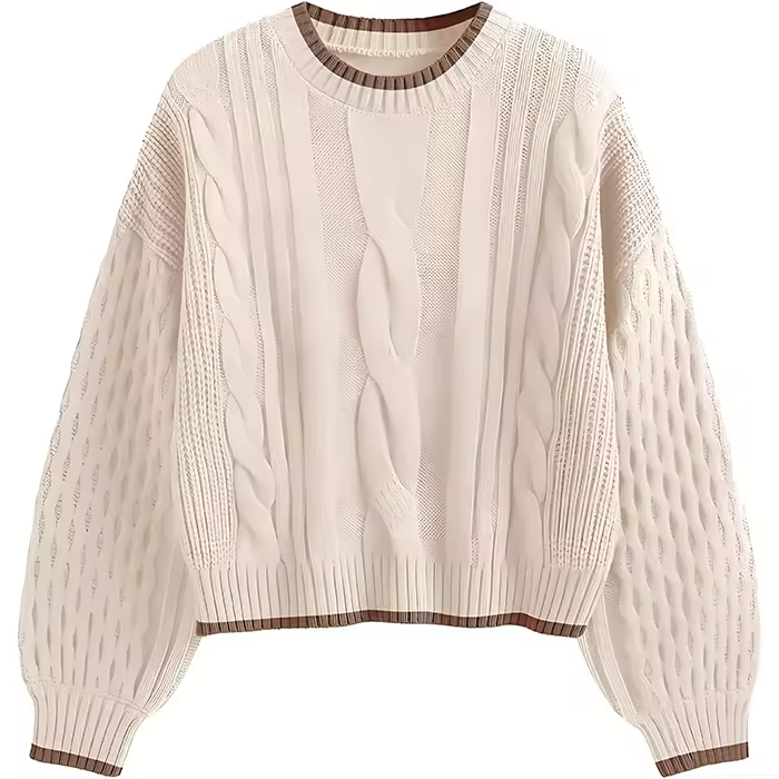 Famous Custom Logo OEM & ODM Women's Long-Sleeved Jacquard Knit Sweater, Ladies Crewneck Knit Clothing, Winter Knit Sweater for Women Companies, Service