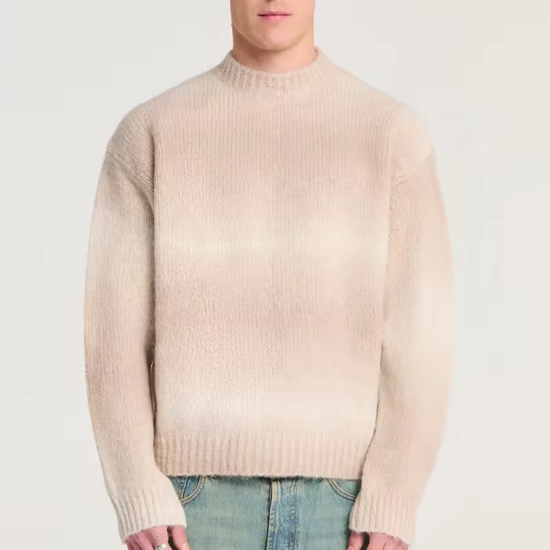 Wholesale Custom LOGO Mohair Sweater Men Long Sleeve Crew Neck Pullover Stripe Knitwear Winter Fuzzy Casual Jumper Mohair Knitted Sweater Supplier, Service