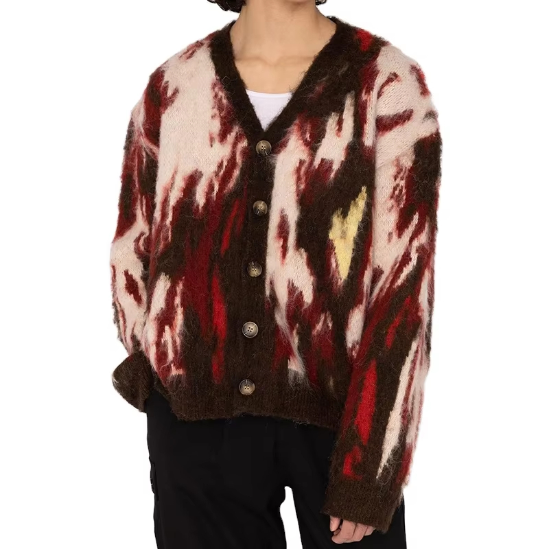 CE Certification Custom Logo Men's Cashmere Sweater Sample Customization Leisure Jacquard Pattern Knitted Sweater Winter Knitted Jacket Coat Blurred Cashmere Cardigan Sweater for Men Factories, Company