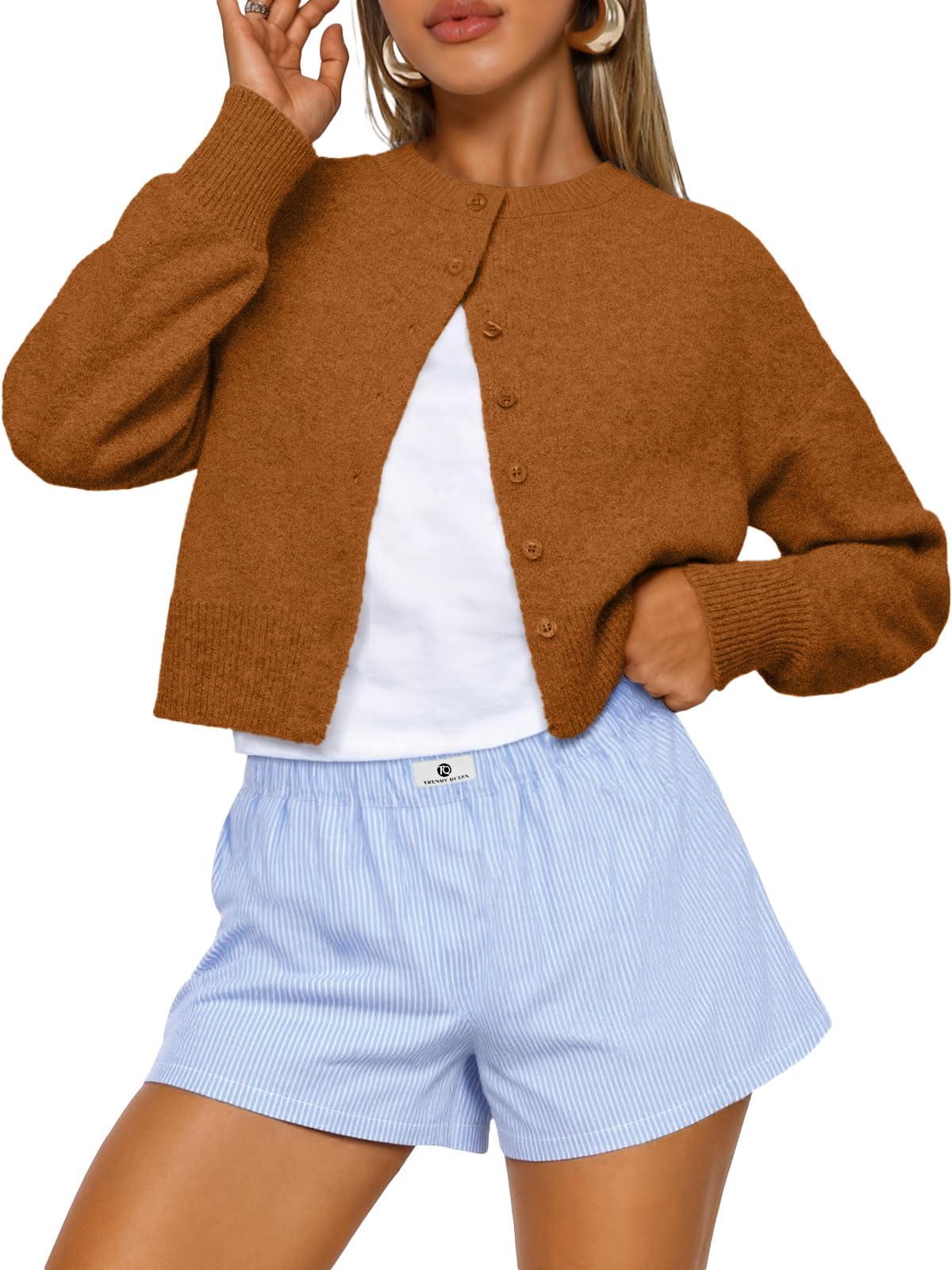 OEM Fashion Queen Short Cardigan Sweater for Women, Lightweight Exposed Belly Knit Y2k Sweater, Autumn Fashion Sweater Factory, Exporter