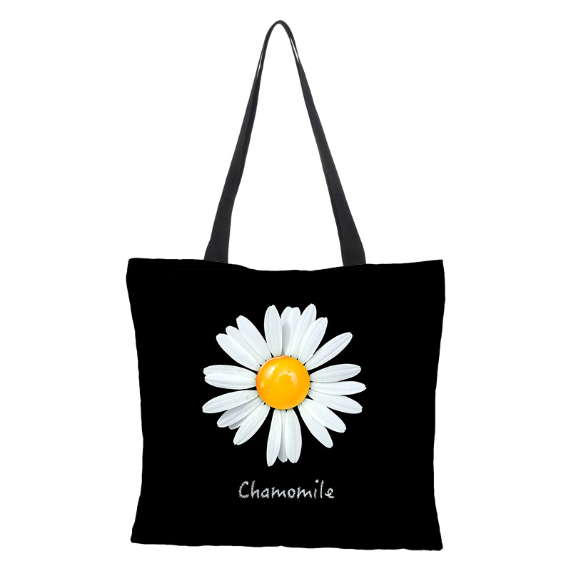 OEM 3D Digital Printing Waterproof Cotton Linen Daisy Printing Eco-friendly Shopping Bag Manufacturer, Product