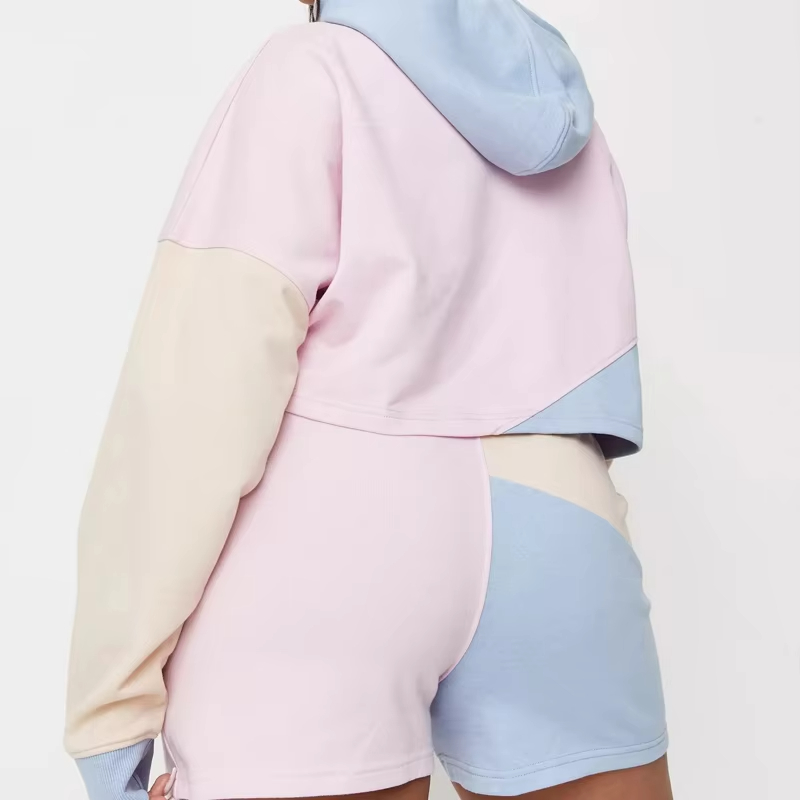 Best plus size  missguided colorblock cropped hoodie set patchwork hoodie Manufacturer, Pricelist