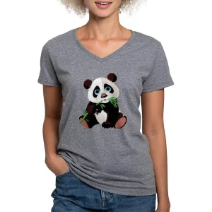 Custom Custom V-Neck T-Shirt Print Panda Hometown Panda Eating Bamboo Women's Eco Friendly FISU World University Games tee Supplier, Exporters