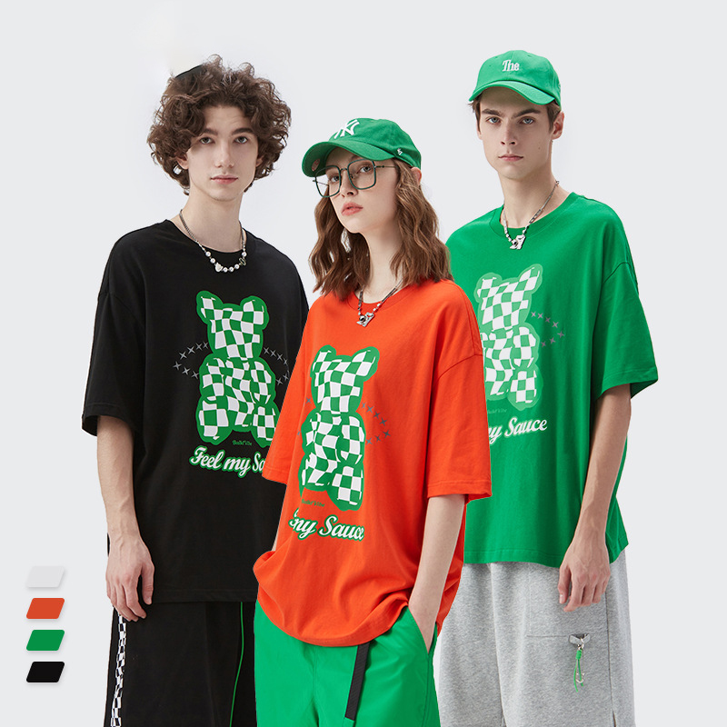 OEM ECOGARMENTS Checkerboard Bear Doll Reflective Star Ring Print Short Sleeve T-Shirt Men Suppliers, Service