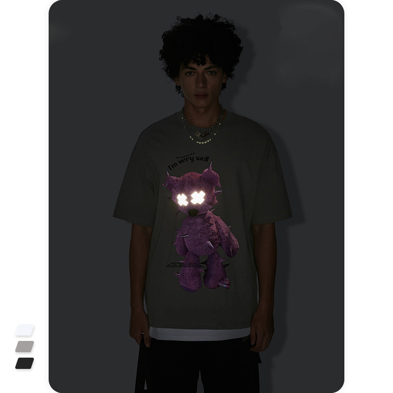 China ECOGARMENTS Summer new street net red reflective print bear short-sleeved T-shirt Factories, Companies