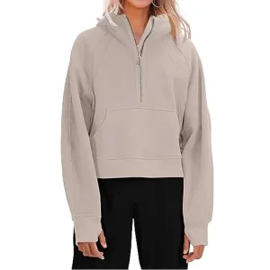 Boston Cropped Half-Zip Fleece Hoodie