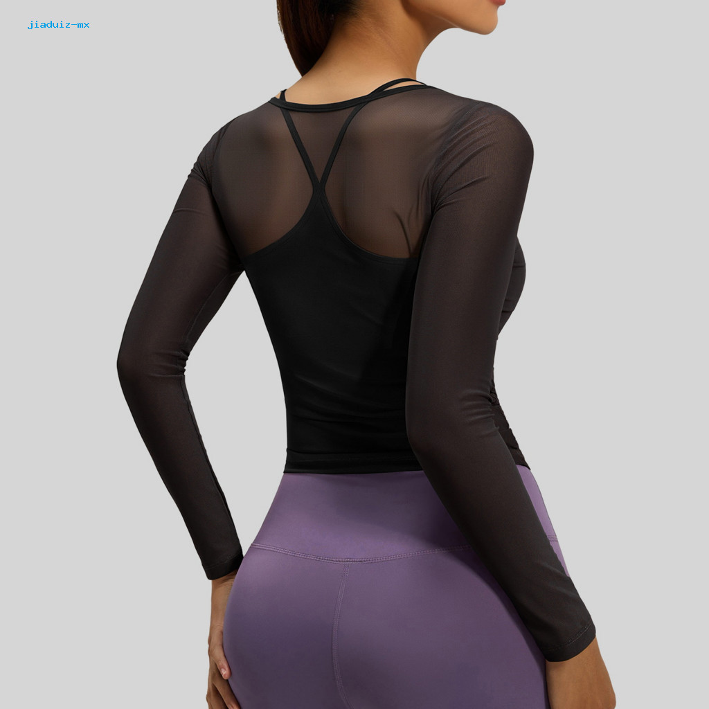Custom Lightweight Sportswear Soft Resilient Activewear Women’s Long Sleeve Yoga Two-piece Set – Mesh Gym Athletic Top with Built-in Support Sports Manufacturer, Factory