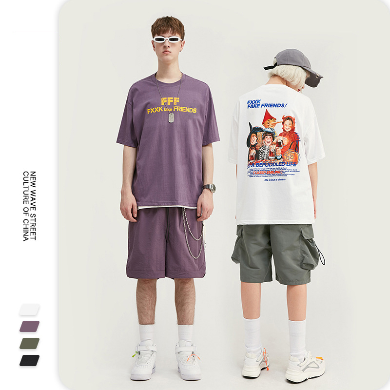 Best ECOGARMENTS Summer retro pictorial style Halloween fun cartoon print loose short-sleeved T-shirt Product, Products