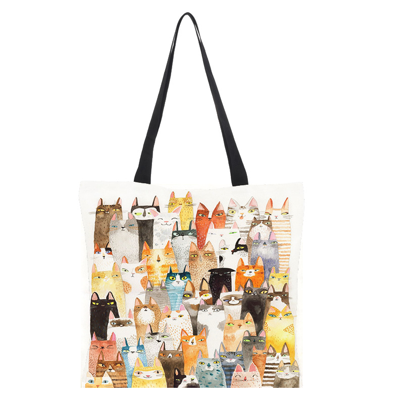 Wholesale Oil painting cat pattern environmental protection large capacity cloth bag Supplier, Factories