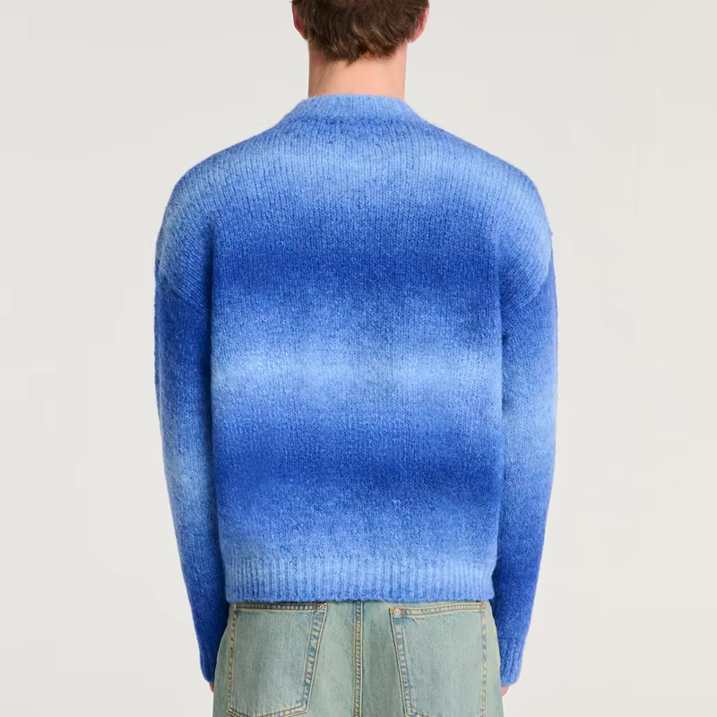 Wholesale Custom LOGO Mohair Sweater Men Long Sleeve Crew Neck Pullover Stripe Knitwear Winter Fuzzy Casual Jumper Mohair Knitted Sweater Supplier, Service