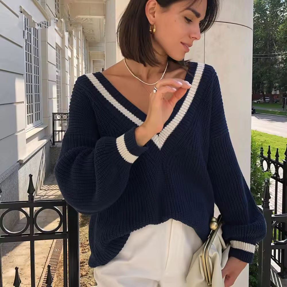 High-Quality 2026 New Autumn and Winter Casual Patchwork Color Contrast Thin Loose Long-Sleeved Women's Sweater Manufacturers, Suppliers