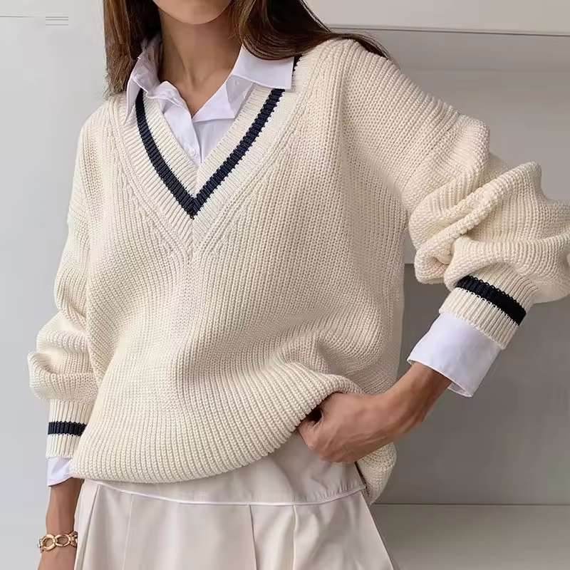 High-Quality 2026 New Autumn and Winter Casual Patchwork Color Contrast Thin Loose Long-Sleeved Women's Sweater Manufacturers, Suppliers