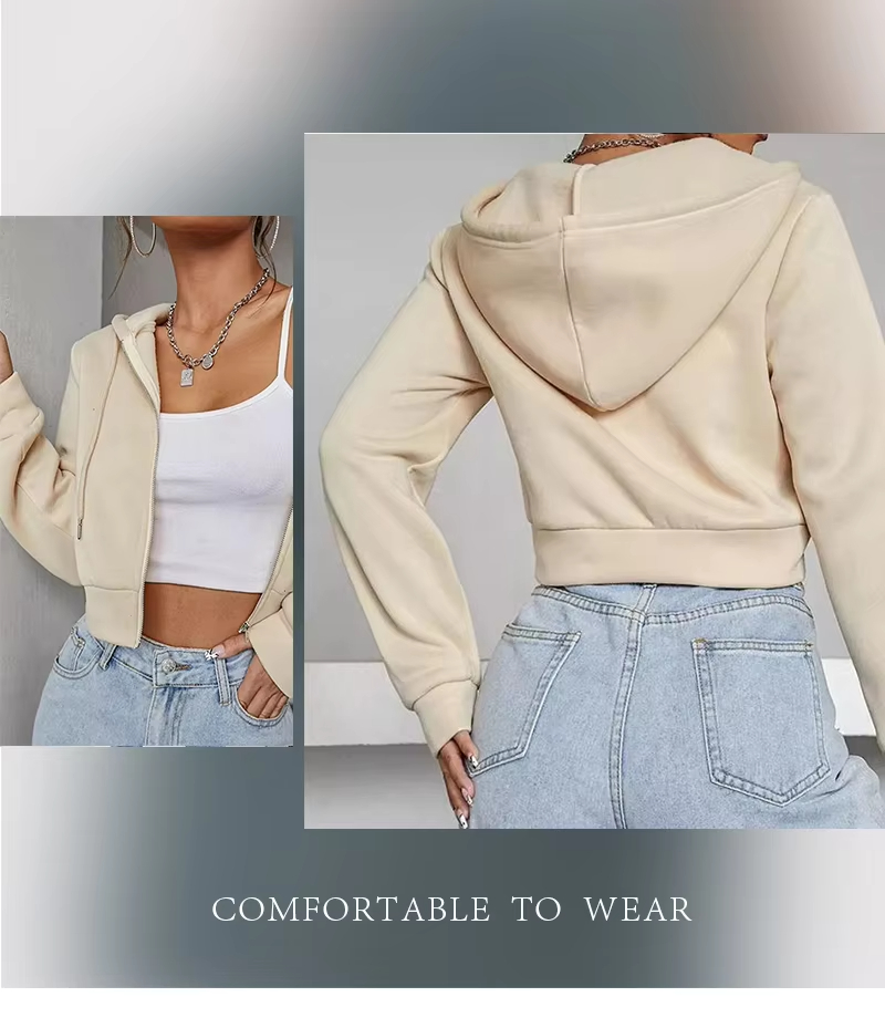 ODM Wholesale Custom 100% Cotton Sweatshirt Women Zip-Up Oversized Crop-Topped Fleece Hoodie Breathable Sustainable Anti-Pilling Exporters, Companies