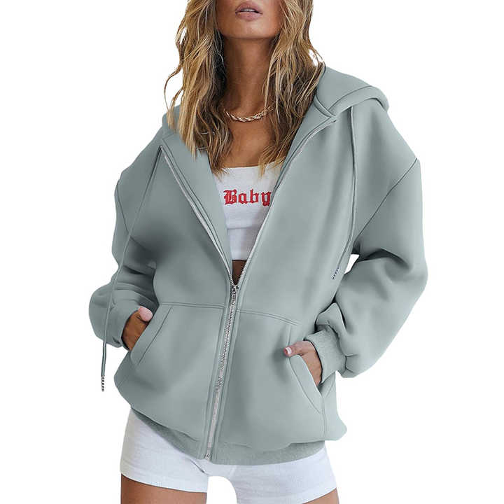 ODM Wholesale Custom Womens Zip Up Hoodies Long Sleeve Fall Oversized Sweatshirts Fleece Jacket with Pockets Manufacturer, Companies