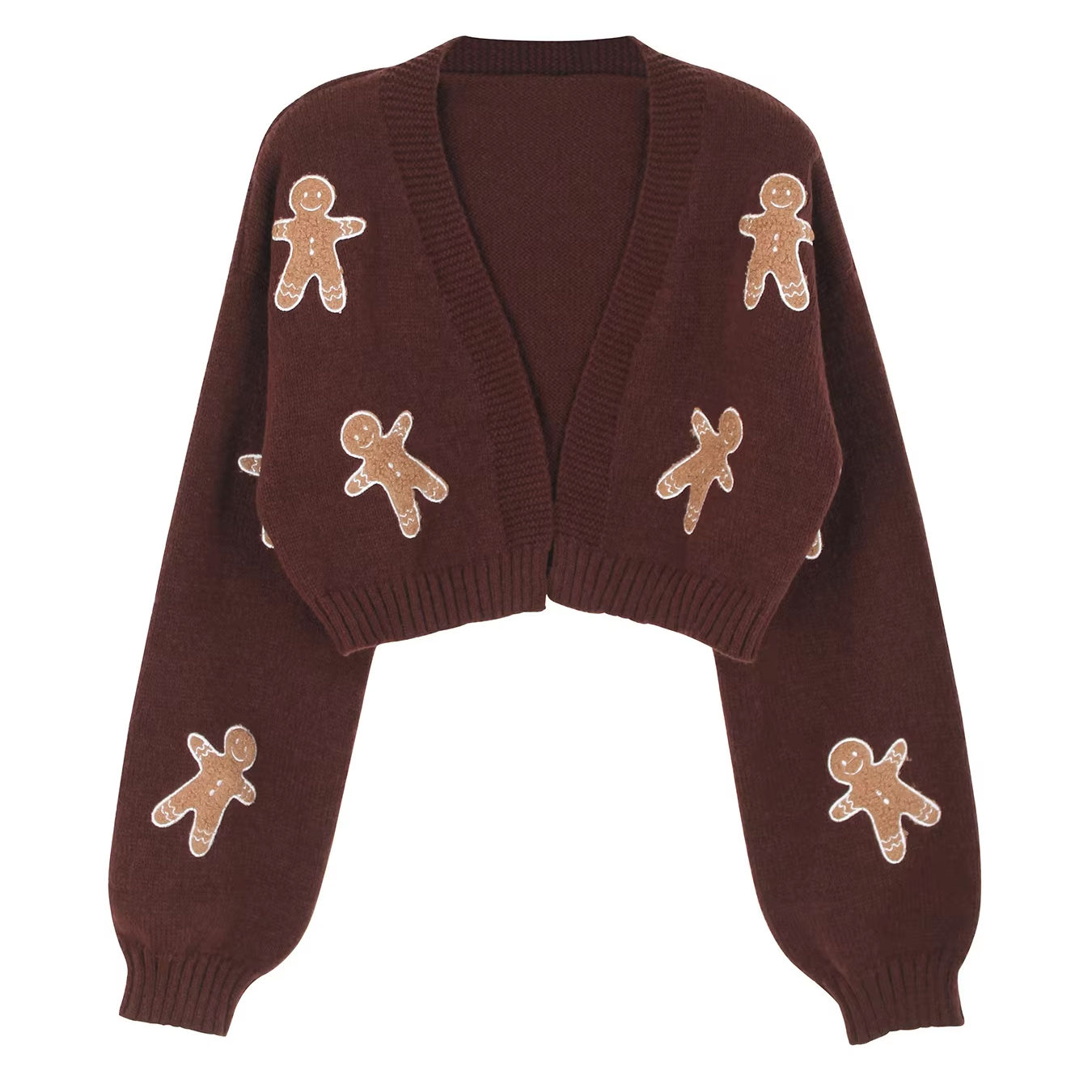 Best Custom autumn new style knitted sweater with cute gingerbread lady pattern, long sleeves, short knitted cardigan for women Exporters, Companies